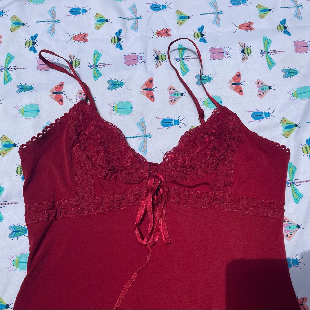 Red stretchy lace lingerie tank top NoBoundaries
